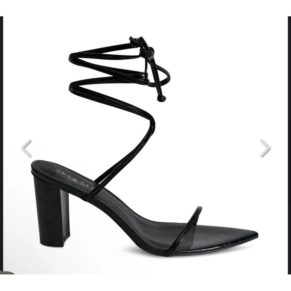 Smash Black Onyx Pointed Toe Heeled Sandals Size 14 Wrap Ankle‎